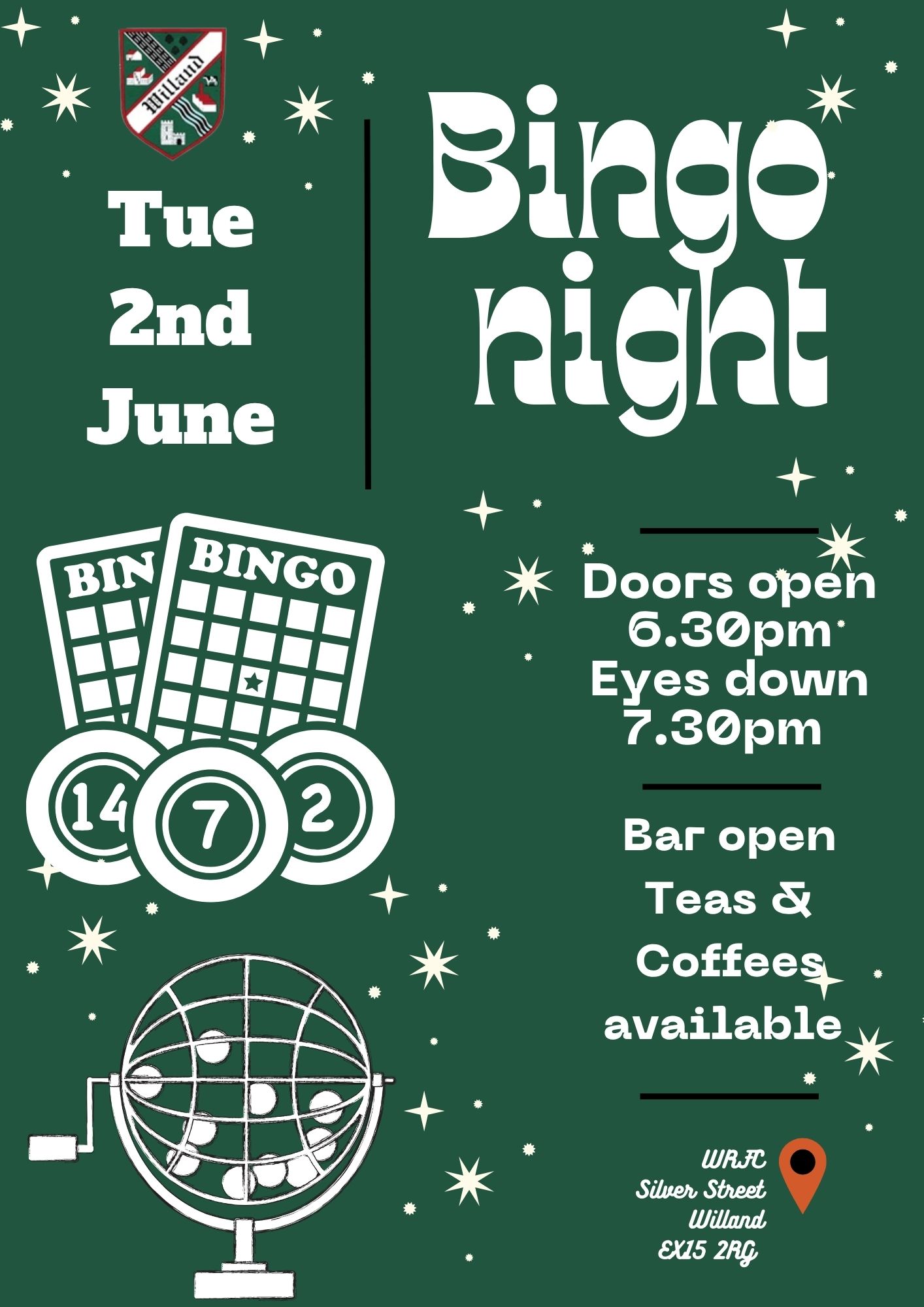 Bingo @WRFC Tuesday 2nd June
